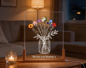 Personalisiertes Familiennachtlicht, Aquarellblumen-LED-Licht, Oma-Geschenk von Enkelkindern, benutzerdefiniertes Muttergeschenk, Muttertagsgeschenk für Mutter