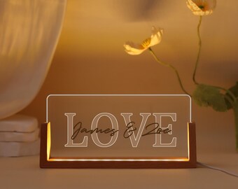 Benutzerdefinierte LOVE Theme Nachtlicht, romantische und familiäre Liebe LED-Nachtlicht, minimalistische Typografie Designlampe, Geschenk für Paare / Jungvermählten