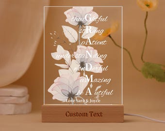 Personalized Grandma Mom Night Light, Custom Family Names Night Light, Ink-wash Flora Personalized Night Light, Mother's Day Gift For Mom
