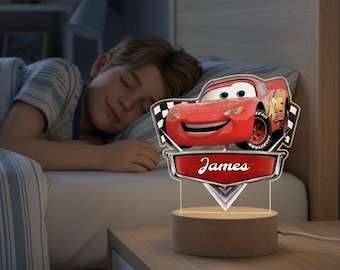 Racing Theme Nachtlicht, Dekoratives Licht Lightning McQueen, Klassisches animiertes Charakter Rainbow & Warmes LED-Nachtlicht, Cartoo Geschenk für Kinder