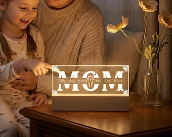 Mom Flower Night Light, Personalized Name Night Light, Custom Family Gift LED Night Light, Family Garden Gift, Mother's Day Gift For Mom