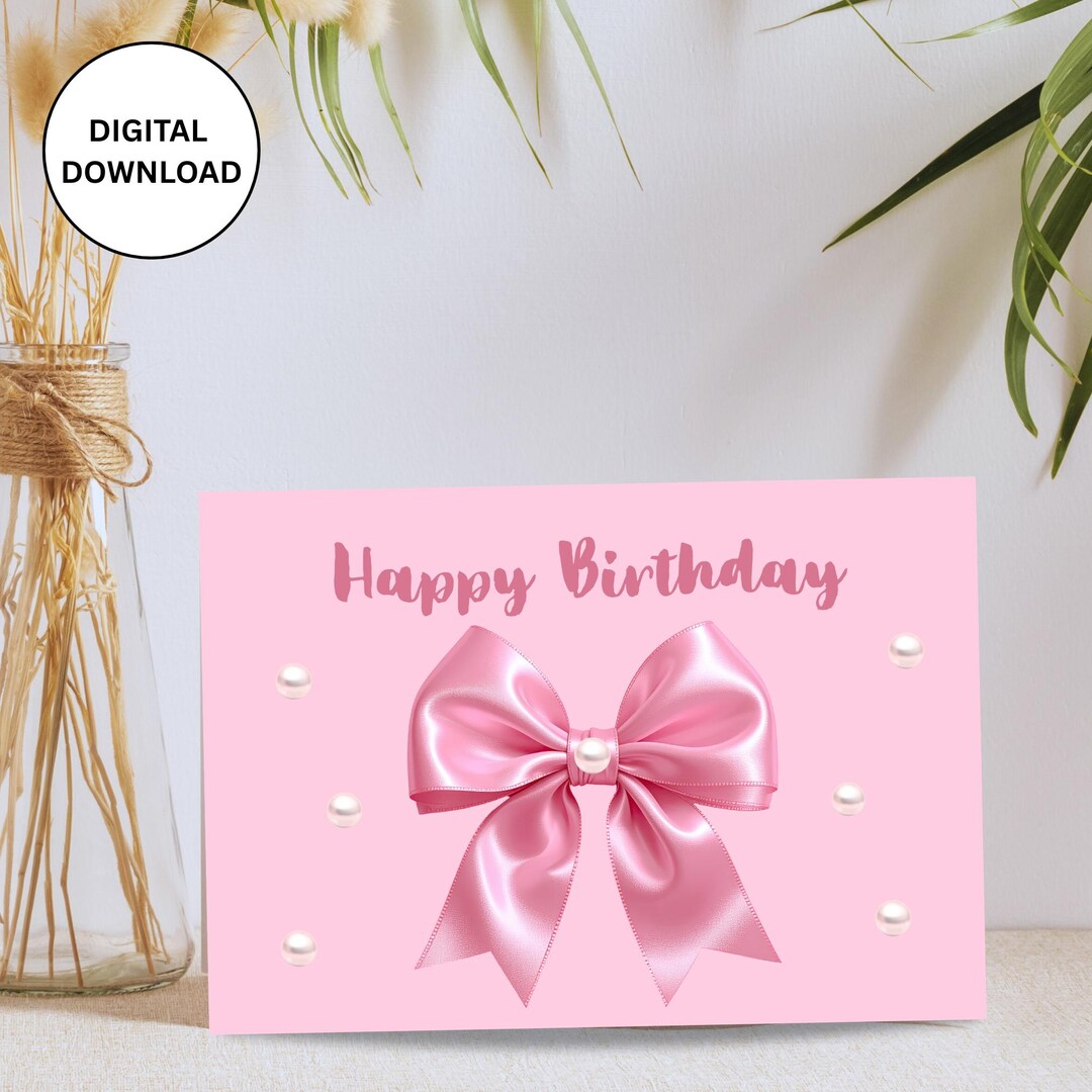 Pink Bow Birthday Card | Coquette Happy Birthday Greeting | Preppy Girl ...