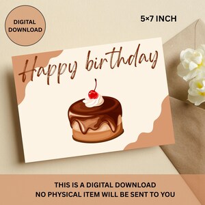 Birthday card, happy birthday card,  printable birthday card, chocolate cake birthday card