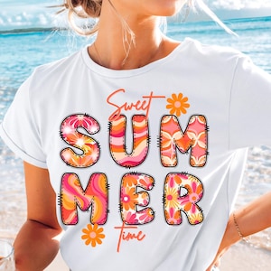 Süße Sommer Zeit PNG | Orange & Rosa Blumenmuster | Sublimationsdatei