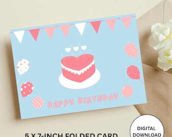 Verjaardagskaart Cake & Balloons (digitale download)