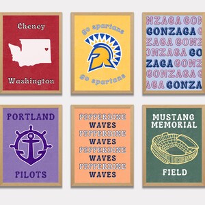 CUSTOM College Prints | College Wall Decor | Customized University Prints | SET OF 6