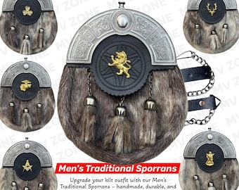 Luxury Dress Sporran for Kilt, Rabbit Fur & Seal Skin, Scottish Highland Outfit for Wedding