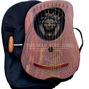 Arpa lira a 10 corde fatta a mano, intagliata, strumento musicale in legno di mogano color vintage