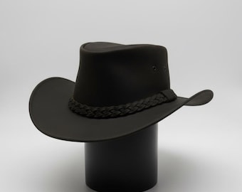 Handmade Real Black Leather Cowboy Hat for Men & Women | Outdoor Adventure Gear