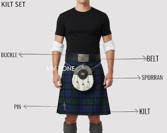 Scottish 5-Piece Kilt Set  | Highland Kilt Dress Accessory | Wedding, Events