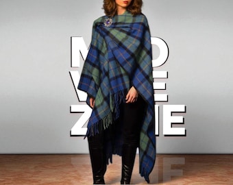 Outlander Tartan Cape Shawl with Brooch Acrylic Wool Blend, Scottish Plaid 50+ Tartans