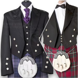 Scottish Wedding Jacket Prince Charlie kilt Jacket 3-5 Button Waistcoat