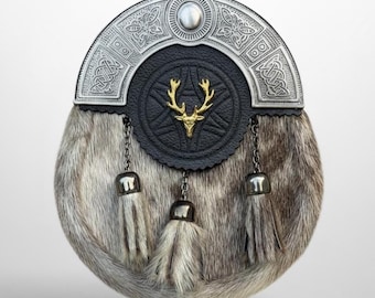 Stag Head Kilt Sporran Rabbit Fur Kilt Accessory | Scottish Highland Wear