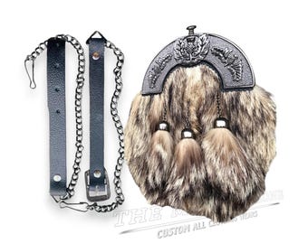Handmade Fur Kilt Sporran with Chrome Thistle Design | Wedding & Formal Wear Accessory