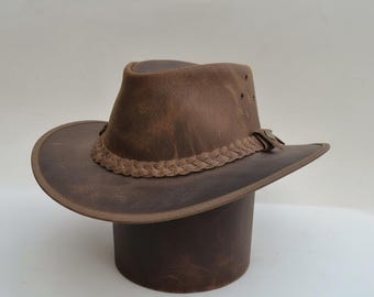 Bande De Chapeau Western En Cuir Marron - Sculpté Main - Largeur 3/8 Pouces - Neuf