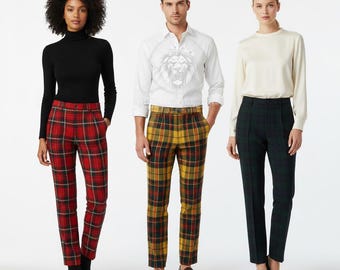 Męskie spodnie wełniane w kratę w stylu Trees Golf Pants w szkockim stylu Highland Vintage Dress - 50+ Clan Tartans