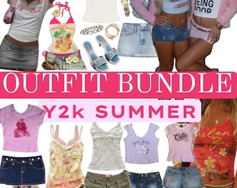 Y2K Summer Outfit Bundle | Personalized Mystery Thrift Box, Low Rise Jeans, McBling Skirt