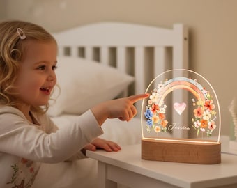 Personalised Cute Bunny Floral Night Light, Baby Girls Gift, Bedroom Decor, Baby Bedside Lamp, Nursery Decor, Custom Floral Plaque with Name
