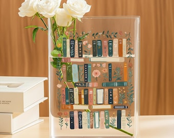 Floral Bookshelf Acrylic Book Vase, Retro Plant Holder Floral Vase, Bookshelf Decor, Bookworm Vase, Library Bookish Gift, Boho Book Decor