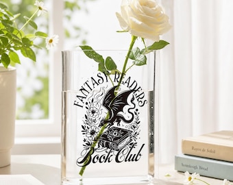 Fantasy Readers Acrylic Book Vase, Dragon Book Club Flower Vase, Magical Reading Gift, Gothic Fantasy Book Lover Shelf Decor, Literary Decor