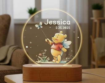 Personalized Pooh Bear Acrylic Night Light,Custom Name Acrylic Lamp,Birthday Gift For Kids,Baby Room Decor,Cute Animals Plaque,Nursery Decor