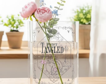 Disney Tangled Acrylic Book Vase, Storybook Fantasy Room Decor, Book Lover Decor, Vintage Princess Shelf Vase, Rapunzel Fairy Tale Book Art