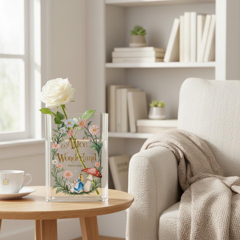 Alice in Wonderland Acrylic Book Vase, Storybook Fantasy Room Decor ...