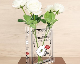 Jarrón acrílico de El Fantasma de la Ópera, regalo para amantes de los libros de fantasía, regalo para biblioteca, decoración de estantería, jarrón para ratones de biblioteca, novela clásica