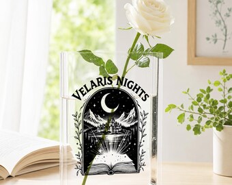 Fantasy Night Acrylic Book Vase, Moon Castle Flower Vase, Magical Library Reader Gift, Black White Book Lover Vase, Gift for ACOTAR Fans