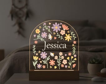 Custom Flower Night Light,Girls Bedroom Night Lamp,Girls Bedroom Decor,Baby Bedside Lamp,Custom Name Night Light,Birthday gifts for girls