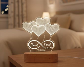 Custom Valentines Gift Night Light for Her,Custom Name Night Light,Heart Shape Personalized Night Lamp,Gift for Girlfriend,Couples Gift