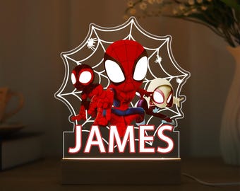 Personalized Spidey and His Amazing Friends Night Light,Custom Name Spiderman Family,Birthday Gift For Boys,Acrylic Lamp,Kids Bedroom Decor