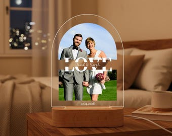 Peronalized Photo Night Light,Anniversary Gift,Custom Photo Light,Wedding Gift for Couple,Valentines Day Gift,Romantic Gift with Wood Base