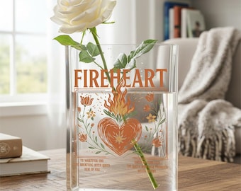 Vintage Fireheart Acrylic Book Vase, Aelin Galathynius Inspired Decor, SJM Book Vase, Throne of Glass Gift, Bookshelf Decor, Bookworm Vase