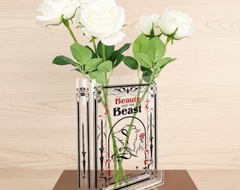 Beauty And The Beast Acrylic Book Vase,Book Lover Gift,Readers Book Vase,Library Vase,Bookish Decor,Book Shaped Flower Vase,Bookshelf Decor