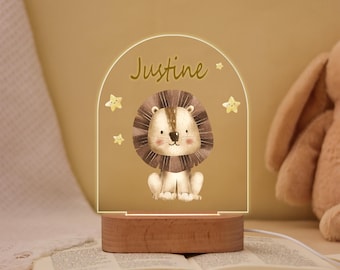 CuteCartoon Lion Night LED Lamp For Kids Room,Nursery Decor,Birthday Child Gift,Acrylic Night Light,Night Light Wood Custom Name,4 Design