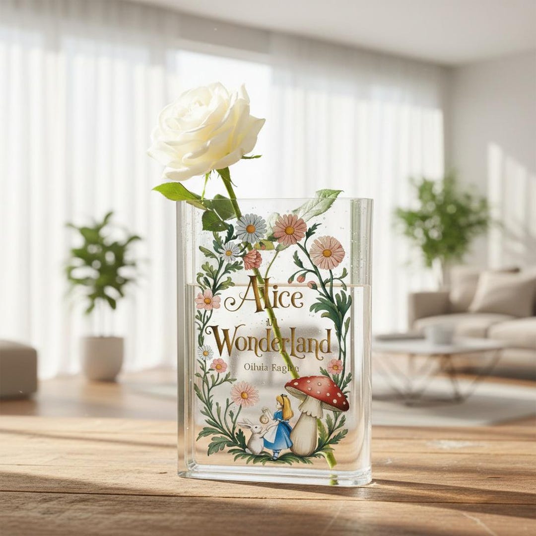 Alice in Wonderland Acrylic Book Vase, Storybook Fantasy Room Decor ...