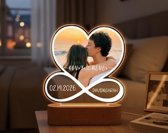 Peronalized Photo Night Light,Anniversary Gift,Custom Photo with Name LED Light,Gift for Couple,Valentine's Day Gift,Love Forever Gift Lamp