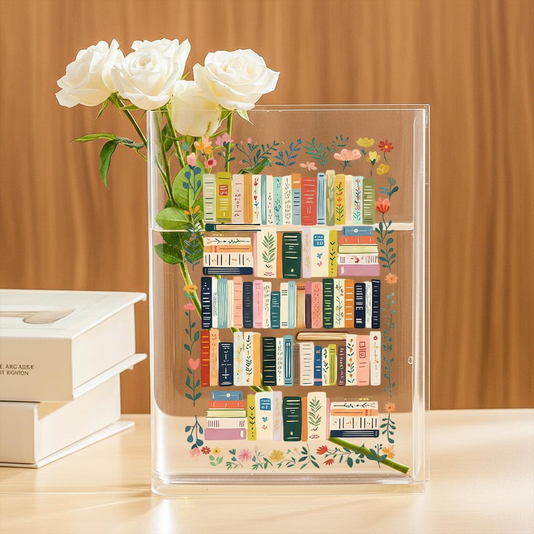 Vintage Library Books Acrylic Book Vase,cottagecore Flower Book Merch ...