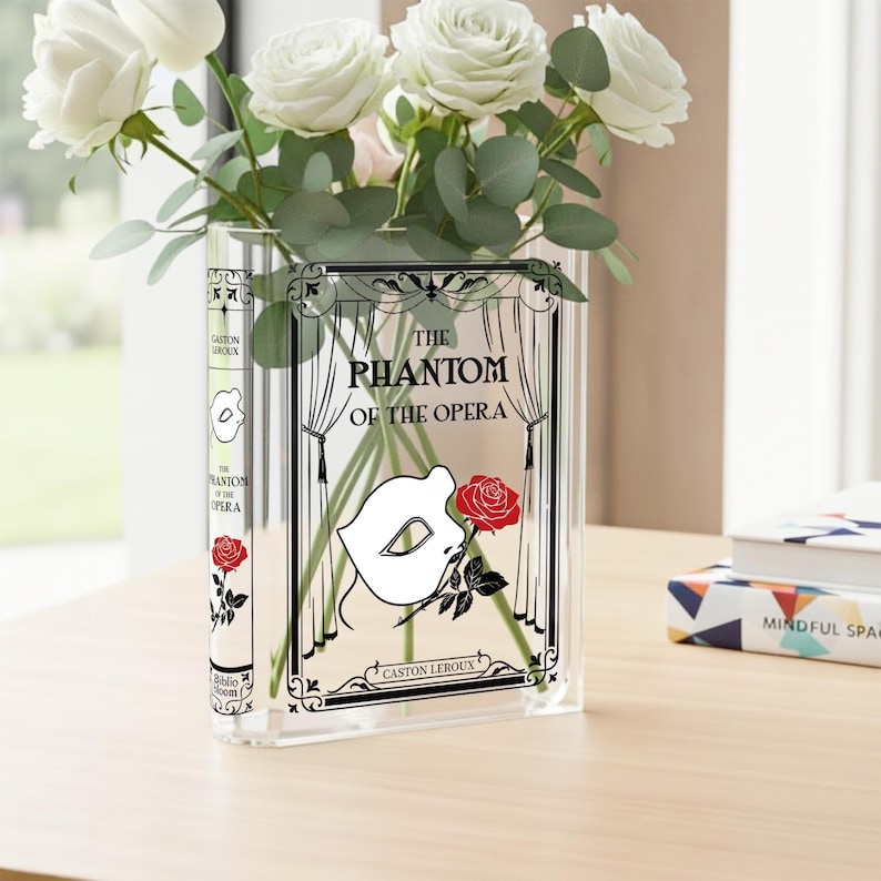 The Phantom Of The Opera Acrylic Book Vase, Fantasy Book Lover Gift, Library Bookish Gift, Bookshelf Decor, Bookworm Vase, Classic Novel image 5