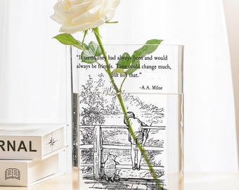 Pooh & Christopher Robin Acrylic Book Vase,Winnie The Pooh Book Vase,Pooh Quote,Book Lover Gift,Library Vase,Bookish Decor,Pooh Bear Vase