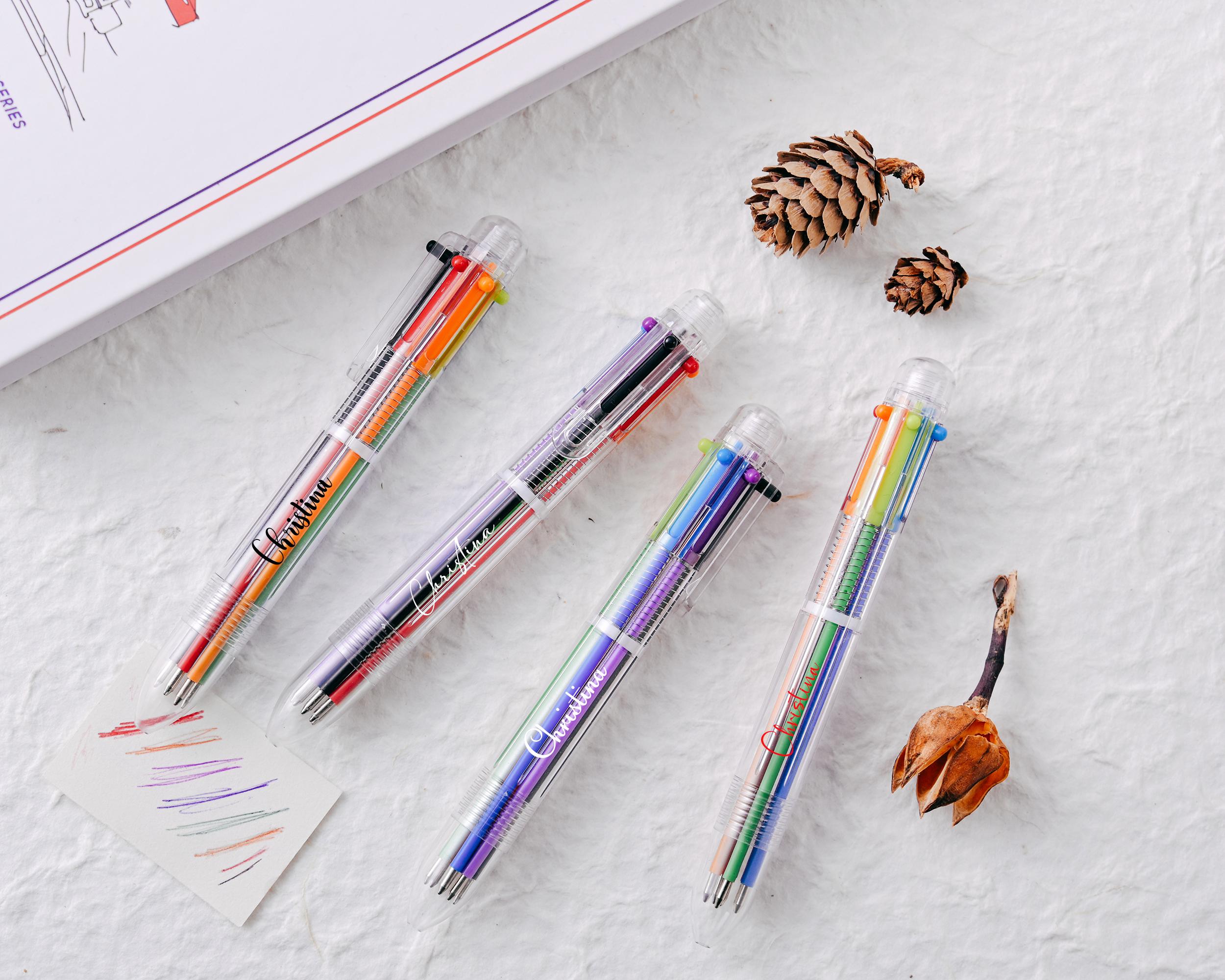 6 in 1 colored ballpoint pen,customizable name,marker pen,writing tool,colorful clip ink pen,suitable for teachers,students and office staff