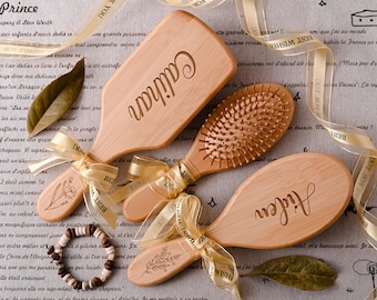 Personalized wooden hair comb, customizable with name and date, custom name engraved hairbrush, wedding party favor, anniversary gift