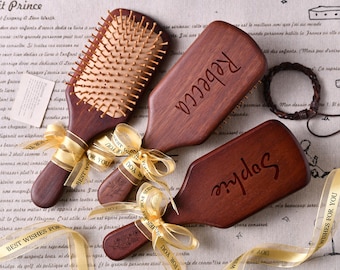 Personalized wooden hair comb for bridesmaids, customized name balloon comb, wedding gift idea, customized anniversary gift