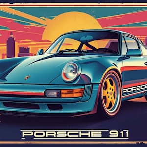Retro Drift Porsche 911 Wandkunst