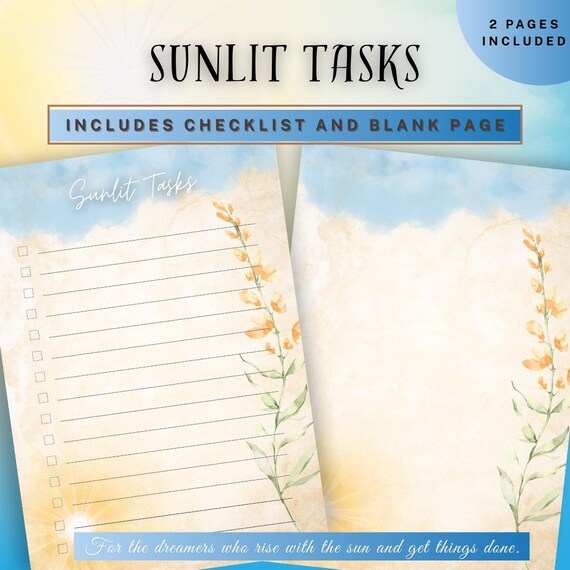 Sunlit Tasks | Magical Printable To-Do List (2 Pages – US Letter & A5 Sizes)