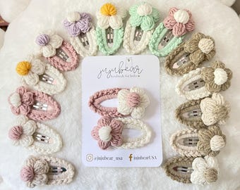 Crochet Puff Flower Hair Clips – Baby Girl & Toddler Hair Accessory –  Gift for Little Girls