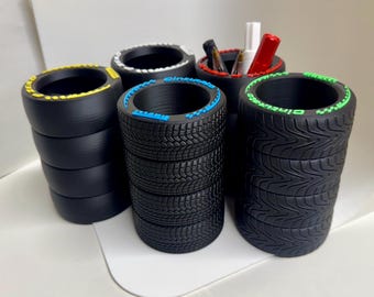 F1 Tyre Pen Holder – Formula 1 Desk Tidy, Motorsport Office Decor, Racing Car Gift for Him/Her
