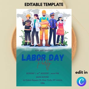 Editable Labor Day Party Invitation Template: Canva DIY (5x7, Digital Download