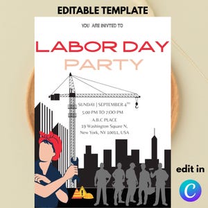Labor Day Invitation Template: Editable Canva Design (5x7, Digital Download
